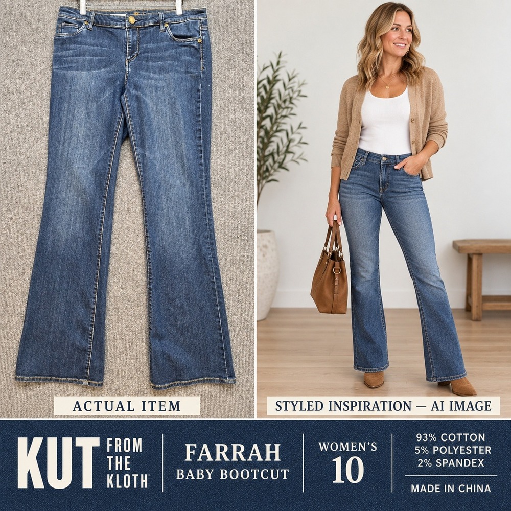Kut From the Kloth Farrah Baby Bootcut Jeans Size 10 Blue Denim Stretch Classic